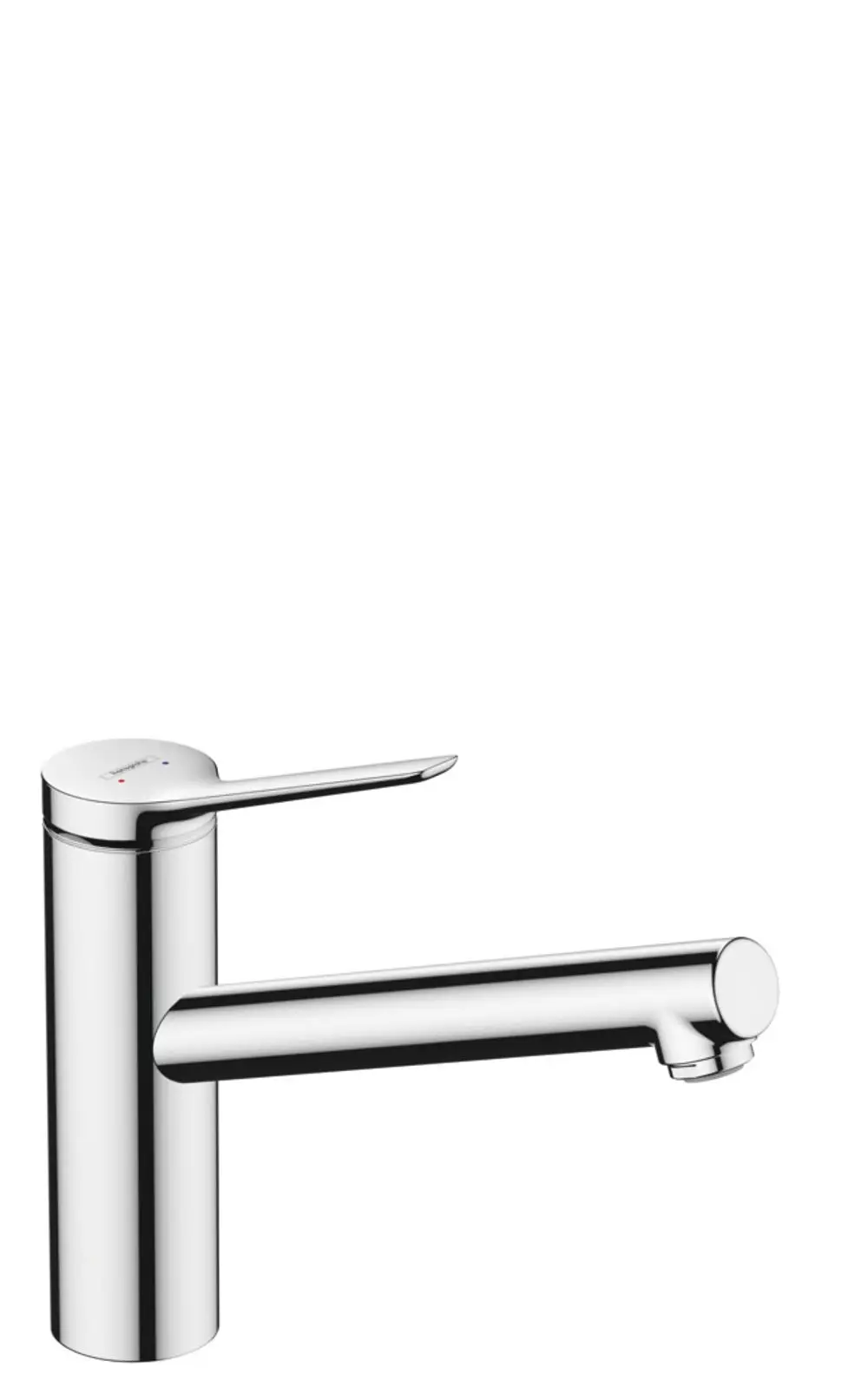 Spültischmischer aus Chrom mit einem langen Auslauf und einem Hebel für die Temperaturregelung, gefertigt von Hansgrohe.